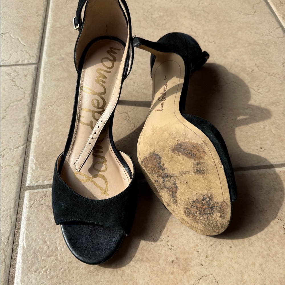 Sam Edelman Black Suede Open-Toe Heels - size 8 - Picture 2 of 3